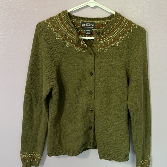 Woolrich Green Wool Embroidered Cardigan Sweater - Picture 8 of 13